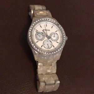 Fossil white pearl resin chronograph watch